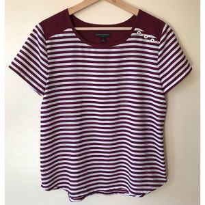 Banana Republic • M • Maroon/White Stripe Short Sleeve Blouse Top
